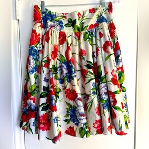 Gorgeous Flowy Ralph Lauren White Red Floral Skirt, Pockets, Wide Waistband, 10